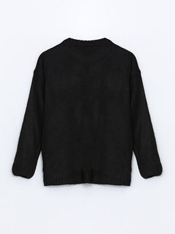 Bisiklet Yaka Pul ??lemeli K?z ?ocuk Triko Kazak