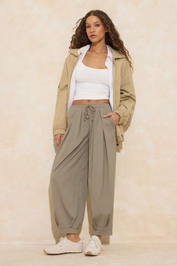 Koyu Kahverengi Salvar Kal?p Beli Lastikli Dokuma Pantolon TWOAW26PL00156 - Trendyolmilla фото 13