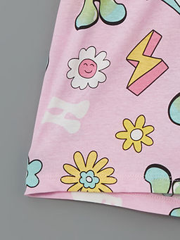 Beli Lastikli Bask?l? K?z ?ocuk Pijama ?ort