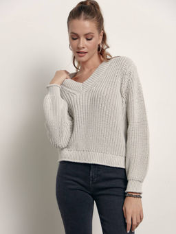 CONTE Фактурный джемпер из объемной пряжи с хлопком LDK 151 ash grey