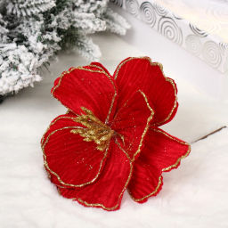 Цена за 2шт. Украшение новогоднее "Пуансеттия - Изящная" 16 см, Красный/Золото