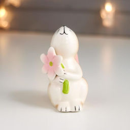 Сувенир керамика "Зайчик с ромашкой" 9,2х5,7х6,2 см