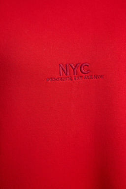 TRENDYOLMILLA K?rm?z? Slogan Nak?sl? Oversize Kal?p Kal?n Ici Polarl? Orme Sweatshirt TWOAW25SW00148  фото 4