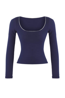 Teen Lacivert Renk Bloklu Kroseta Detayl? Slim/Vucuda Oturan Orme Bluz TWOAW26BZ00085