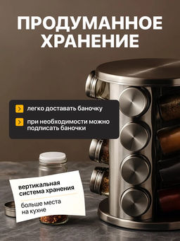 Набор емкостей для специй на круглой подставке 16 шт (7040) /Kamille/  фото 13