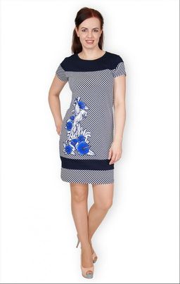 Платье Полоска - диагональ, принт, василёк (338-1)