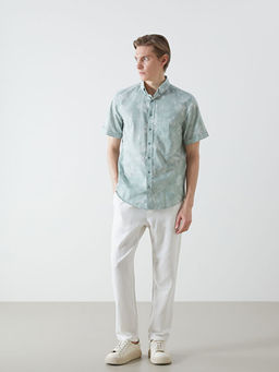 Regular Fit K?sa Kollu Desenli Poplin Erkek G?mlek