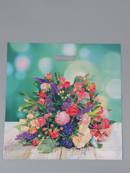 Цена за 50 шт. Пакет "Цветочная композиция", полиэтиленовый с вырубной ручкой, 45 х 45 + 3 см, 65 мкм