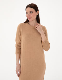 Bej Melanj Regular Fit Triko Elbise