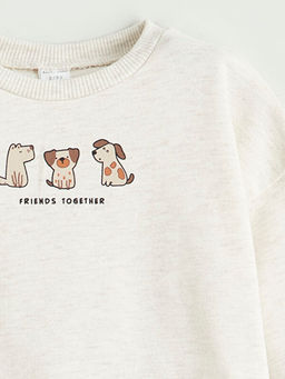 Bisiklet Yaka Bask?l? Erkek Bebek Sweatshirt