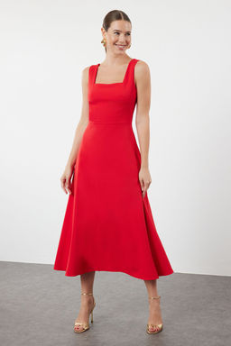 K?rm?z? A-Kesim Dokuma S?k Abiye Elbise TPRSS24EL00208