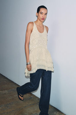 VESTIDO CORTO JACQUARD ZW COLLECTION / Crudo / Beige