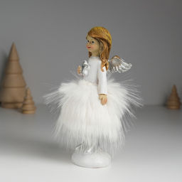 Фигурка полистоун «Ангелочек в белом платье с меховой юбкой», 8.5×8×15.5 см, МИКС