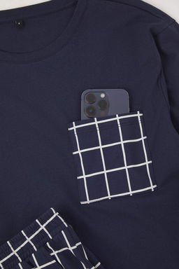 Lacivert Regular Kareli Orme Uzun Kol Pijama Tak?m? TMNAW26PT00024 - Trendyolmilla фото 3