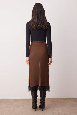 Kahverengi Dantel Detayl? Midi Boy Saten Etek TWOAW26ET00169