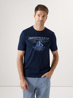 Bisiklet Yaka Bask?l? Penye Erkek Ti??rt