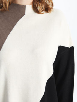 Yar?m Bal?k?? Yaka Renk Bloklu Kad?n Triko Tunik