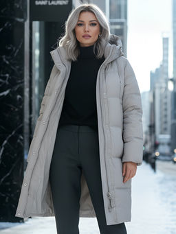 Пальто зимнее утепленное с капюшоном женское темно-серого цвета 7618TC - Visdeer фото 23