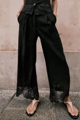 EMBROIDERED HEM CULOTTE TROUSERS - Zara фото 8