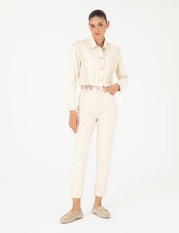 Ekru Mom High Waist Fit Jean Pantolon