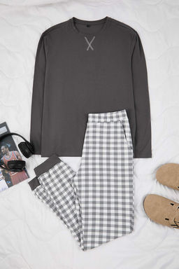 Lacivert Regular Ekose / Kareli Orme Pijama Tak?m? TMNAW26PT00055 - Trendyolmilla фото 14