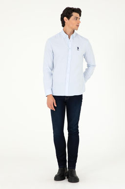 Мужская голубая базовая рубашка с длинным рукавом - U.s. polo assn фото 4
