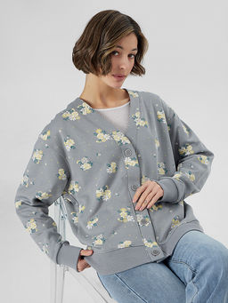 Кардиган серый с цветочным принтом - Mark formelle фото 7