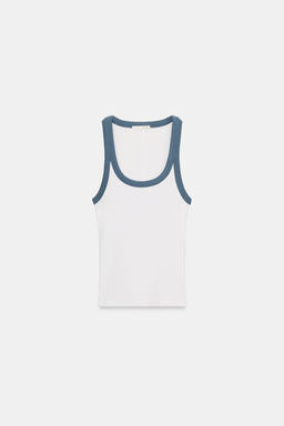 TOP MANGA SISA RIB / Azul / Blanco