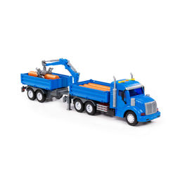 Профи, автомобиль бортовой с манипулятором и прицепом инерционный (со светом и звуком) (синий) (в коробке) - Полесье фото 7