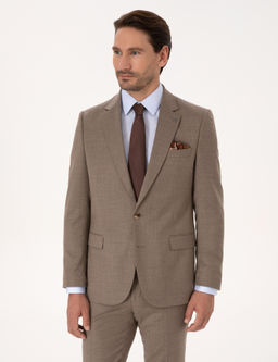 Camel Slim Fit Y_n Kar___ml_ Mikro Desenli Klasik Ceket - Cacharel фото 3