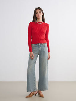 Bisiklet Yaka Kendinden Desenli Kad?n Triko Kazak