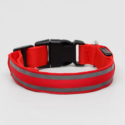 Ошейник с подсветкой Двойная полоса размер М, ОШ 40-48 х 2,5 см, 3 режима свечения красный - Пижон фото 3