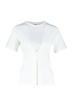 Ekru Onden Pilise Detayl? Regular/Normal Kal?p Bisiklet Yaka Orme Bluz TWOSS24BZ00302