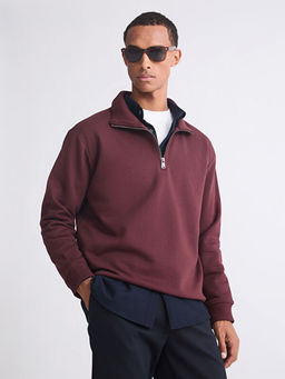 Fermuarl? Dik Yaka Erkek Kal?n Sweatshirt