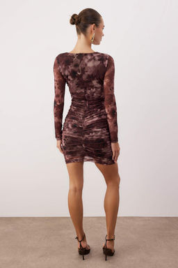 Cok Renkli Cicek Desenli Baglama Detayl? Orme Tul K?sa / Mini Astarl? S?k/Gece Elbise TPRAW26EL00118 - Trendyolmilla фото 4