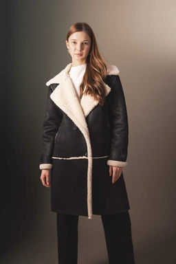 Парка замшевого пальто стандартного кроя с плюшевой подкладкой - Defacto фото 3