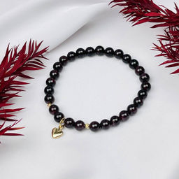 Браслет из Граната (Пироп) с подвеской (Сердце) 17 см