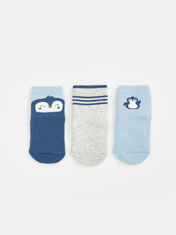 Bask?l? Erkek Bebek Soket ?orap 3l?
