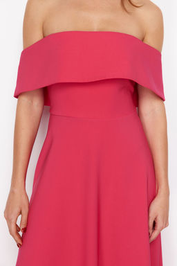 Fusya Carmen Yaka A-Kesim Dokuma S?k Midi Abiye Elbise TPRSS24EL00210