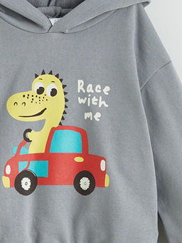 Kap??onlu Bask?l? Erkek ?ocuk Sweatshirt