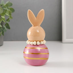 Фигурка керамика Зайка-неваляшка с полосками, бежево-сиреневый, 6.3?6.3?13.3 см