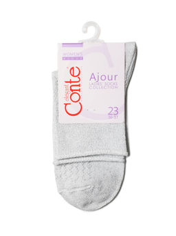 Цена за 2 пары. Носки Короткие CONTE Ажурные носки AJOUR из вискозы с люрексом св.серый - Conte elegant фото 3