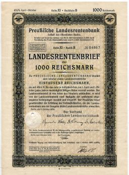 Облигация 4,5% 1000 рейхсмарок 1939 года Германия