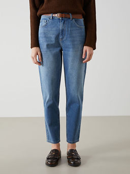 Beli Kemerli Mom Fit Kad?n Jean Pantolon