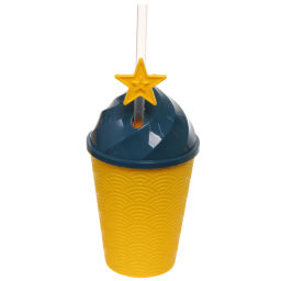 Цена за 6 шт. Стакан пластиковый 440мл "Мороженое" с трубочкой, цвета микс