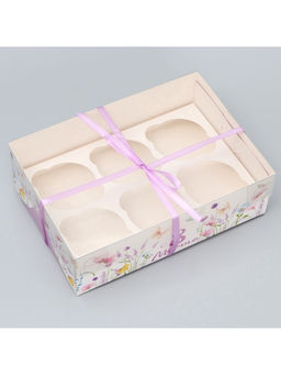 Цена за 5 шт. Коробка для капкейка, кондитерская упаковка, 6 ячеек «8 марта»,23×16×7.5 см