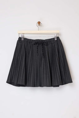 Antrasit Piliseli Poliviskon Dokuma Mini Etek TWOSS26ET00014