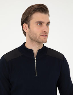 Lacivert Regular Fit Fermuarl_ Dik Yaka Triko Kazak - Pierre cardin фото 2