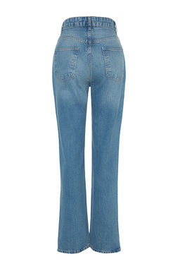TRENDYOLMILLA Mavi Y?rt?kl? Yuksek Bel Uzun Straight Jeans TWOAW24JE00033