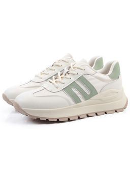 03-WG040-1M MILK/GREEN Кроссовки демисезонные женские (натуральная кожа)